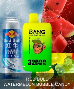 Bang Leader 32000 32k Puffs 0% 2% 3% 5% Nicotine Double Taste Disposable Vape in Red Bull & Watermelon Bubble Candy flavor