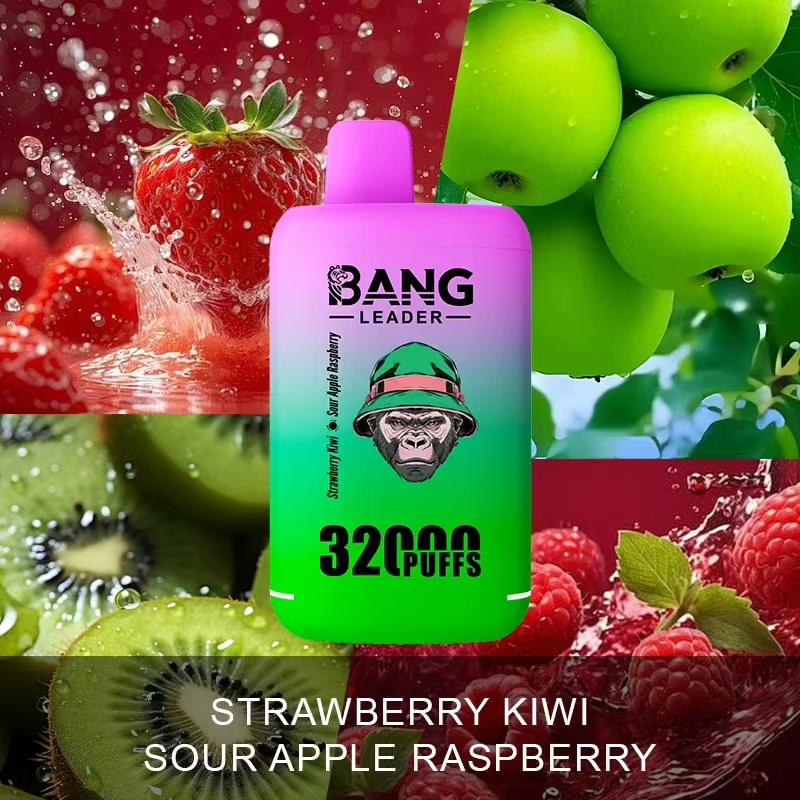 Bang Leader 32000 32k Puffs 0% 2% 3% 5% Nicotine Double Taste Disposable Vape in Strawberry Kiwi & Sour Apple Raspberry flavor