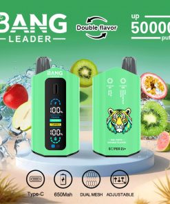 Bang Leader 50000 50K Puffs 2% 3% 5% Nicotine Double Taste LCD Display Disposable Vape in Apple Pear & Kiwi Passion Fruit Guava flavor