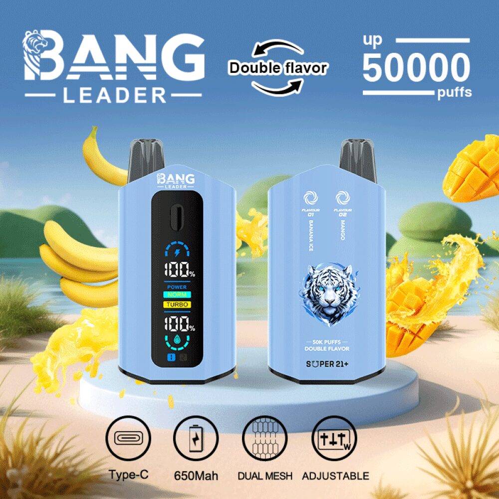 Bang Leader 50000 50K Puffs 2% 3% 5% Nicotine Double Taste LCD Display Disposable Vape in Banana Ice & Mango flavor