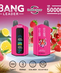 Bang Leader 50000 50K Puffs 2% 3% 5% Nicotine Double Taste LCD Display Disposable Vape in Blueberry Raspberry Lemonade & Strawberry Raspberry Cherry Ice