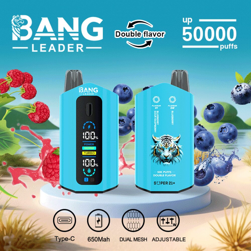 Bang Leader 50000 50K Puffs 2% 3% 5% Nicotine Double Taste LCD Display Disposable Vape in Blueberry Sour Raspberry & Blueberry flavor