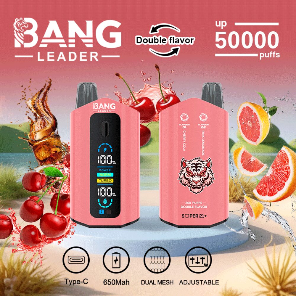 Bang Leader 50000 50K Puffs 2% 3% 5% Nicotine Double Taste LCD Display Disposable Vape in Cherry Cola & Pink Lemonade flavor