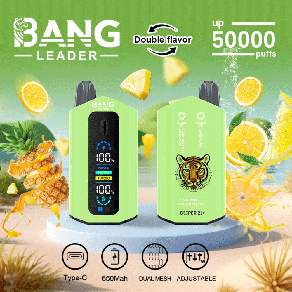 Bang Leader 50000 50K Puffs 2% 3% 5% Nicotine Double Taste LCD Display Disposable Vape in Sour Pineapple Lemonade & Lemon Lime flavor
