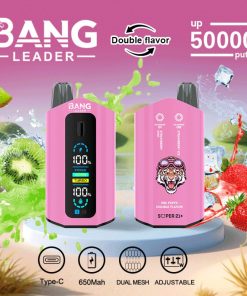 Bang Leader 50000 50K Puffs 2% 3% 5% Nicotine Double Taste LCD Display Disposable Vape in Strawberry Kiwi & Strawberry Ice flavor
