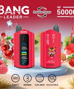 Bang Leader 50000 50K Puffs 2% 3% 5% Nicotine Double Taste LCD Display Disposable Vape in Strawberry Raspberry Cherry Ice & Cherry flavor