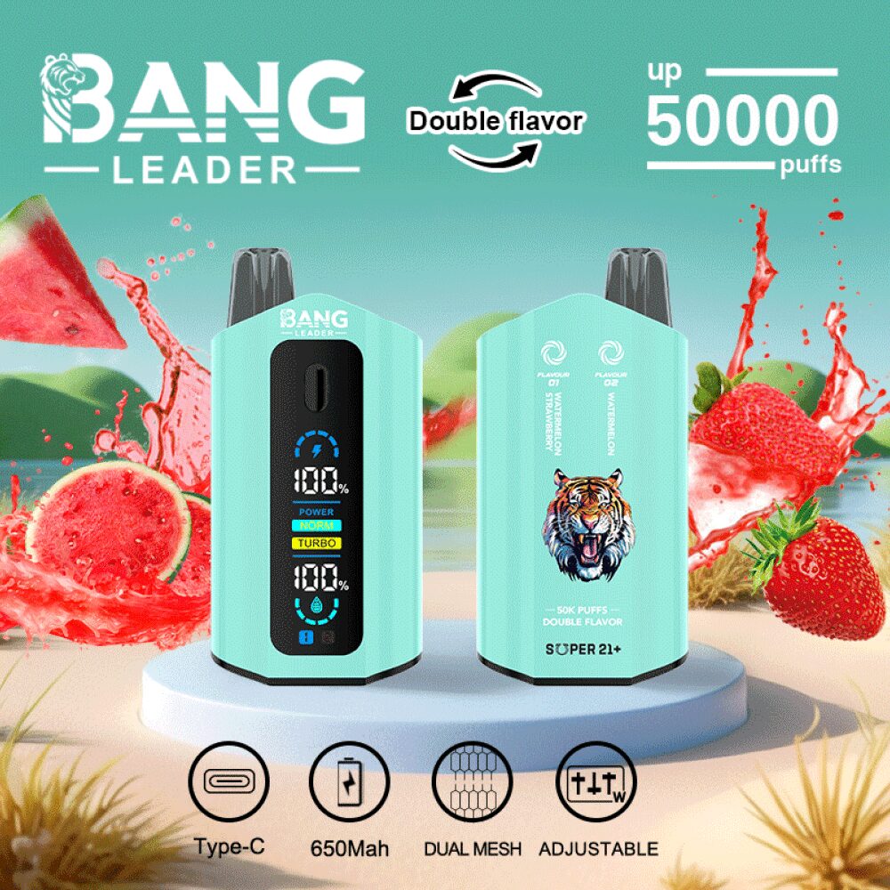 Bang Leader 50000 50K Puffs 2% 3% 5% Nicotine Double Taste LCD Display Disposable Vape in Watermelon Strawberry & Watermelon flavor