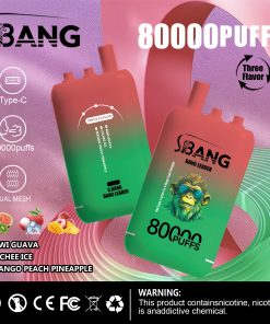 Bang Leader 80000 80K Puffs 3 in 1 Flavors Rechargeable Disposable Vape in Kiwi Passion + Lychee Ice + Mango Peach Pine flavor