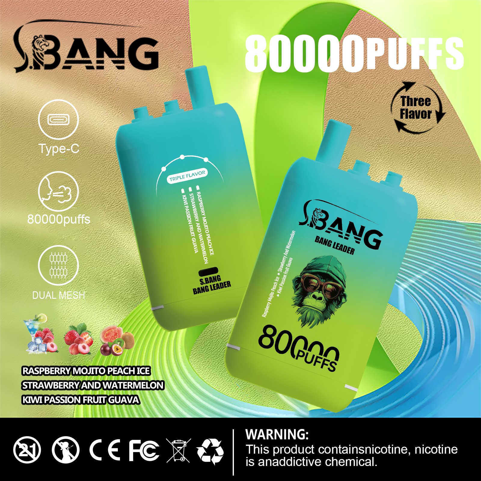 Bang Leader 80000 80K Puffs 3 in 1 Flavors Rechargeable Disposable Vape product detail image