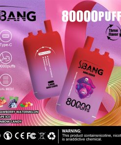 Bang Leader 80000 80K Puffs 3 in 1 Flavors Rechargeable Disposable Vape in Strawberry And Watermelon + Grape Ice + Rainbow Candy flavor