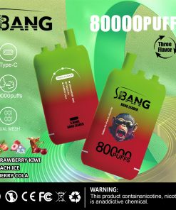 Bang Leader 80000 80K Puffs 3 in 1 Flavors Rechargeable Disposable Vape in Strawberry Kiwi + Peach Ice + Cherry Cola flavor