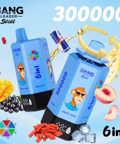 Bang Leader 300K 300000 Puffs 6-in-1 Flavors Rechargeable LED Display Disposable Vape in bang leader 300k 300000 energy drink peach ice mango ice goji