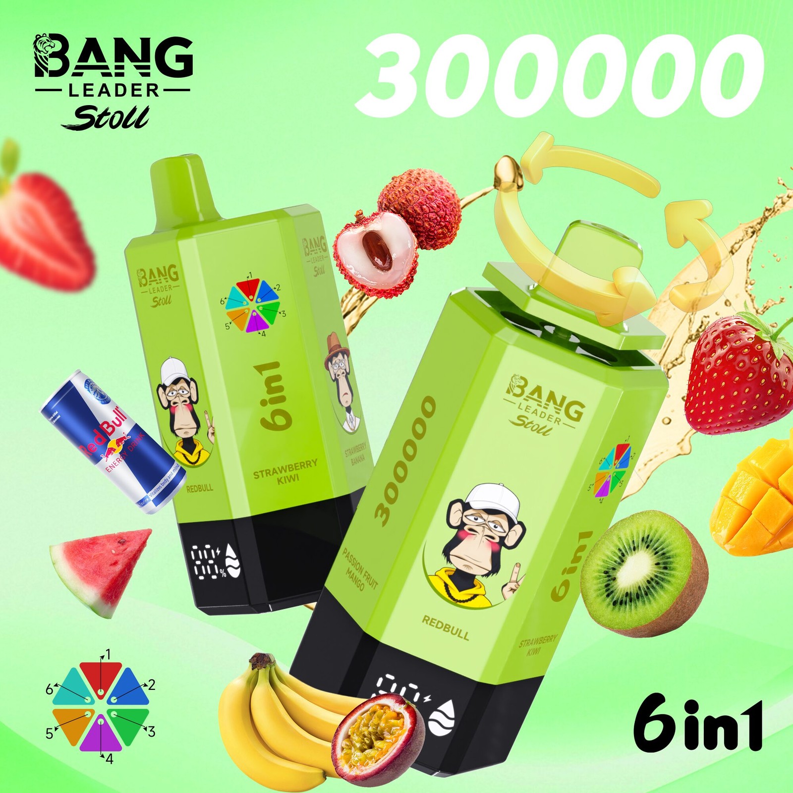 Bang Leader 300K 300000 Puffs 6-in-1 Flavors Rechargeable LED Display Disposable Vape in bang leader 300k 300000 redbull strawberry kiwi strawberry banana