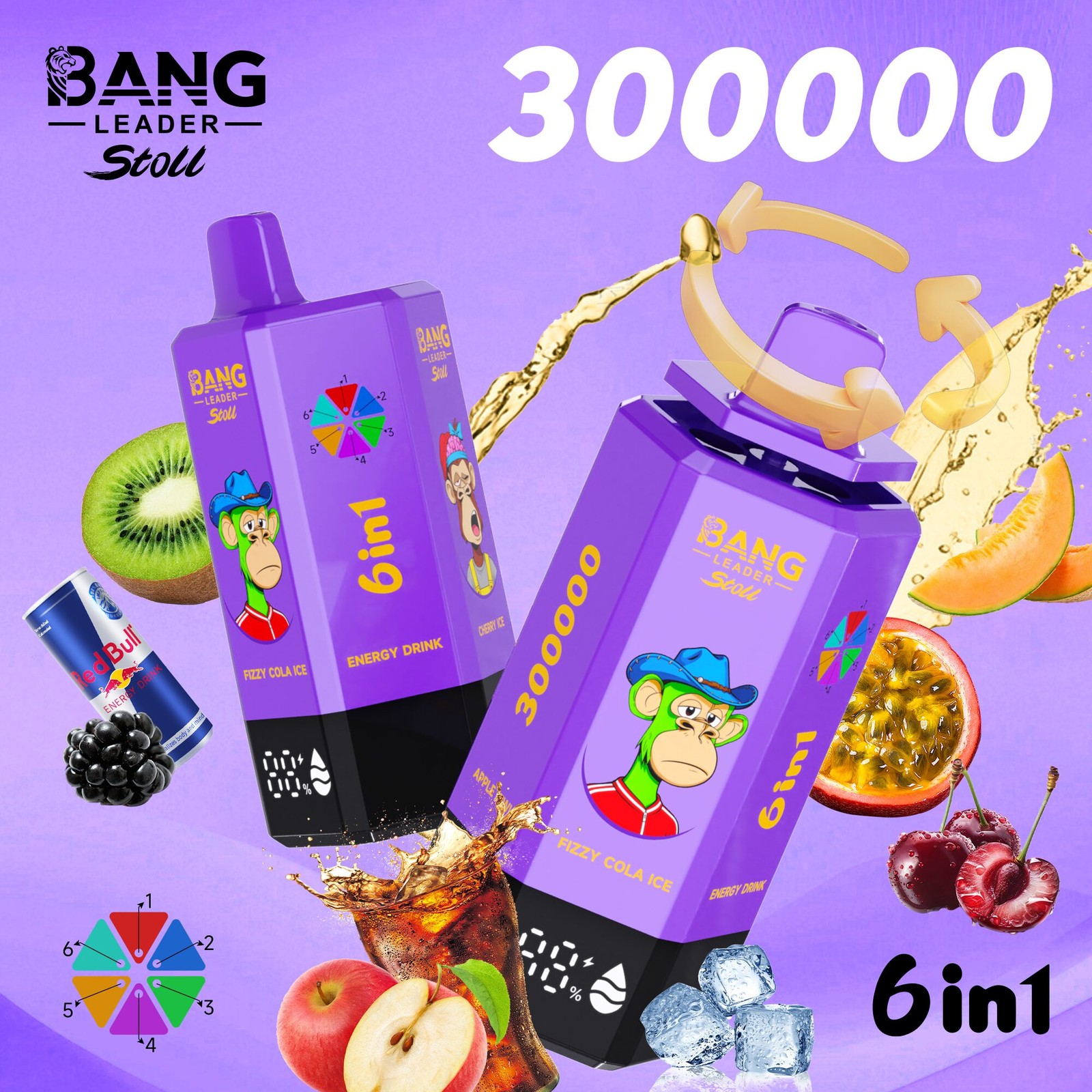 Bang Leader 300K 300000 Puffs 6-in-1 Flavors Rechargeable LED Display Disposable Vape product detail image