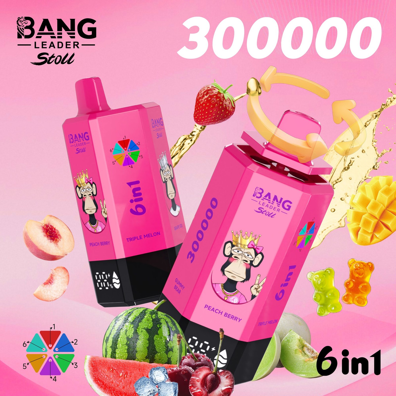 Bang Leader 300K 300000 Puffs 6-in-1 Flavors Rechargeable LED Display Disposable Vape product detail image