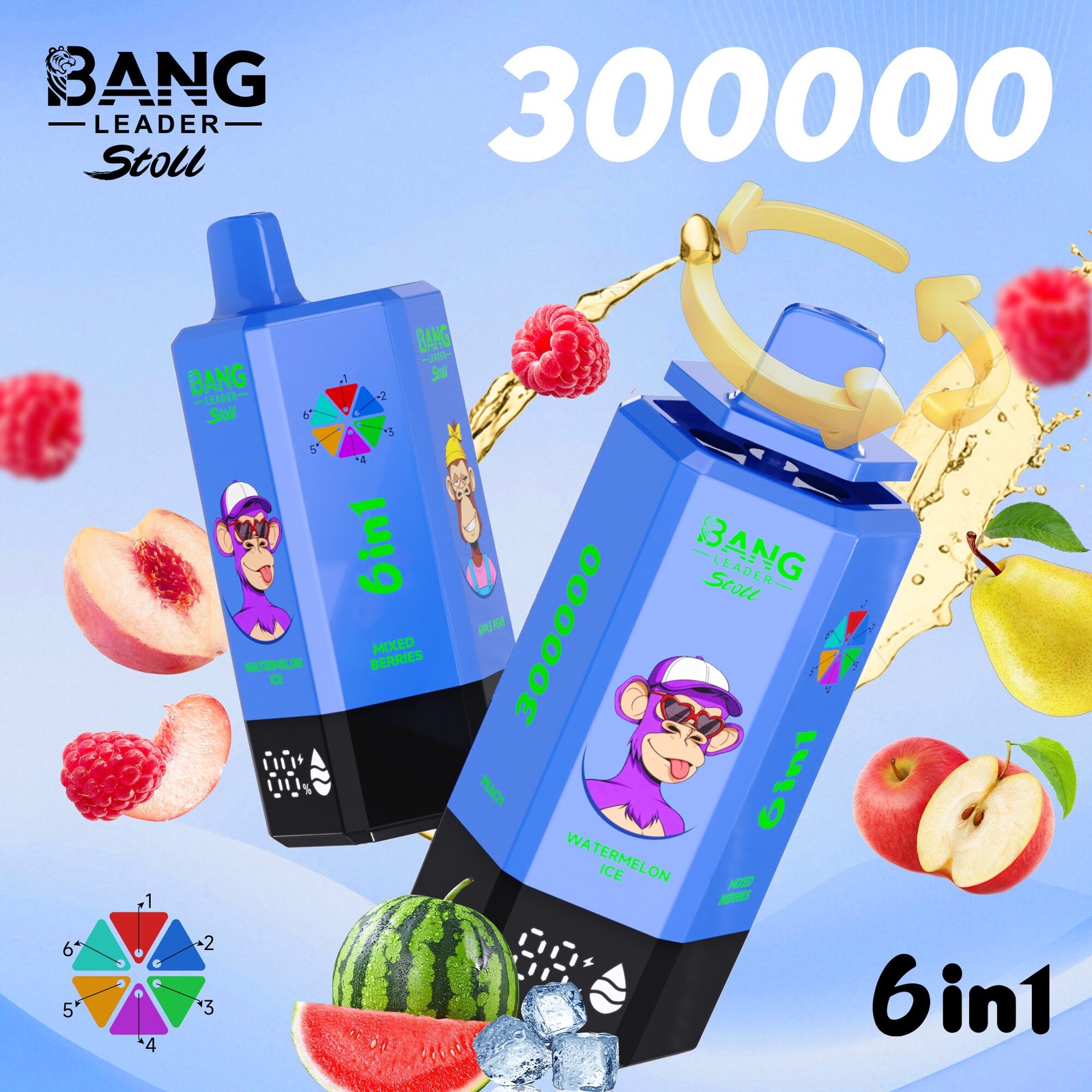 Bang Leader 300K 300000 Puffs 6-in-1 Flavors Rechargeable LED Display Disposable Vape product detail image