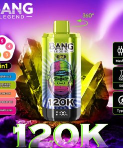 Bang Legend 120000 120K Puffs 5 in 1 Flavors Rechargeable LCD Display Disposable Vape in blueberry ice kiwi passion fruit guava triple melon peach