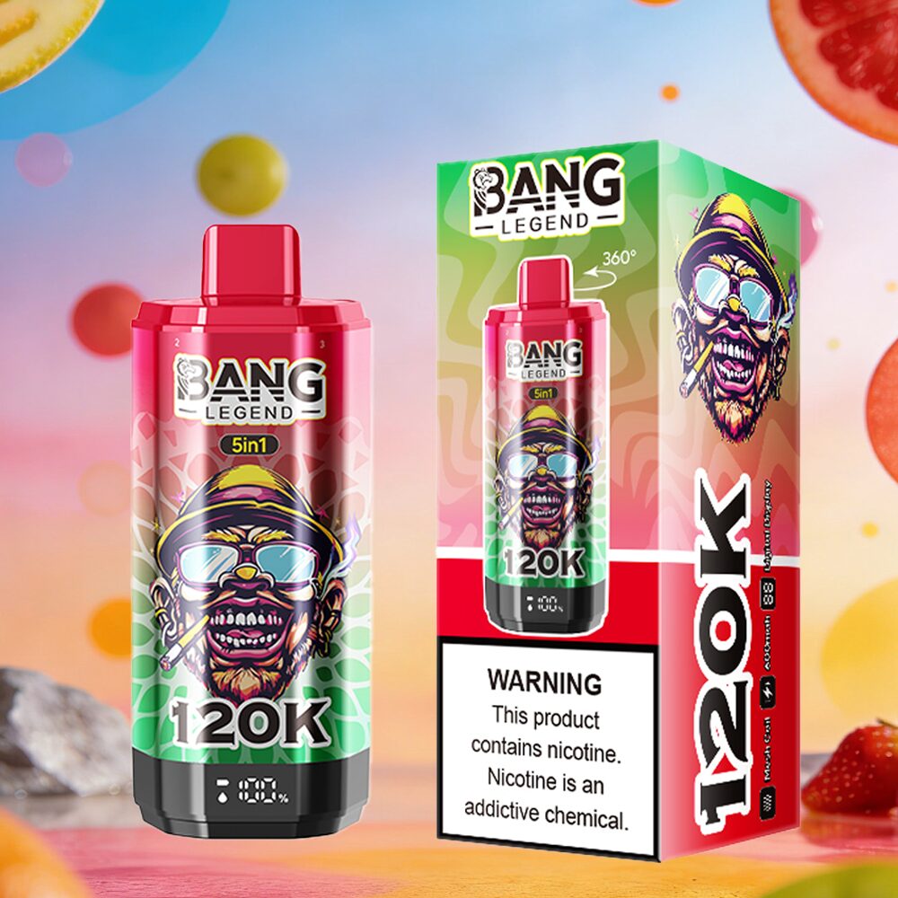 Bang Legend 120000 120K Puffs 5 in 1 Flavors & 5 oil tanks Rechargeable LCD Display Disposable Vape EU Warehouse in Watermelon Ice & Mixed Berries & Apple