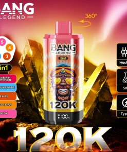 Bang Legend 120000 120K Puffs 5 in 1 Flavors Rechargeable LCD Display Disposable Vape in Strawberry Watermelon & Cantaloupe Apple & Cola Ice & Mango Peach