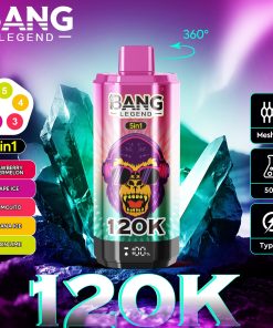Bang Legend 120000 120K Puffs 5 in 1 Flavors Rechargeable LCD Display Disposable Vape in Strawberry Watermelon & Grape Ice & Red Mojito & Banana Ice &