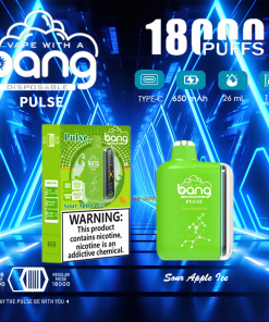 Bang Pulse 18000 18Kパフ デュアルメッシュ 使い捨てベイプポッド(サワーアップルアイス味)