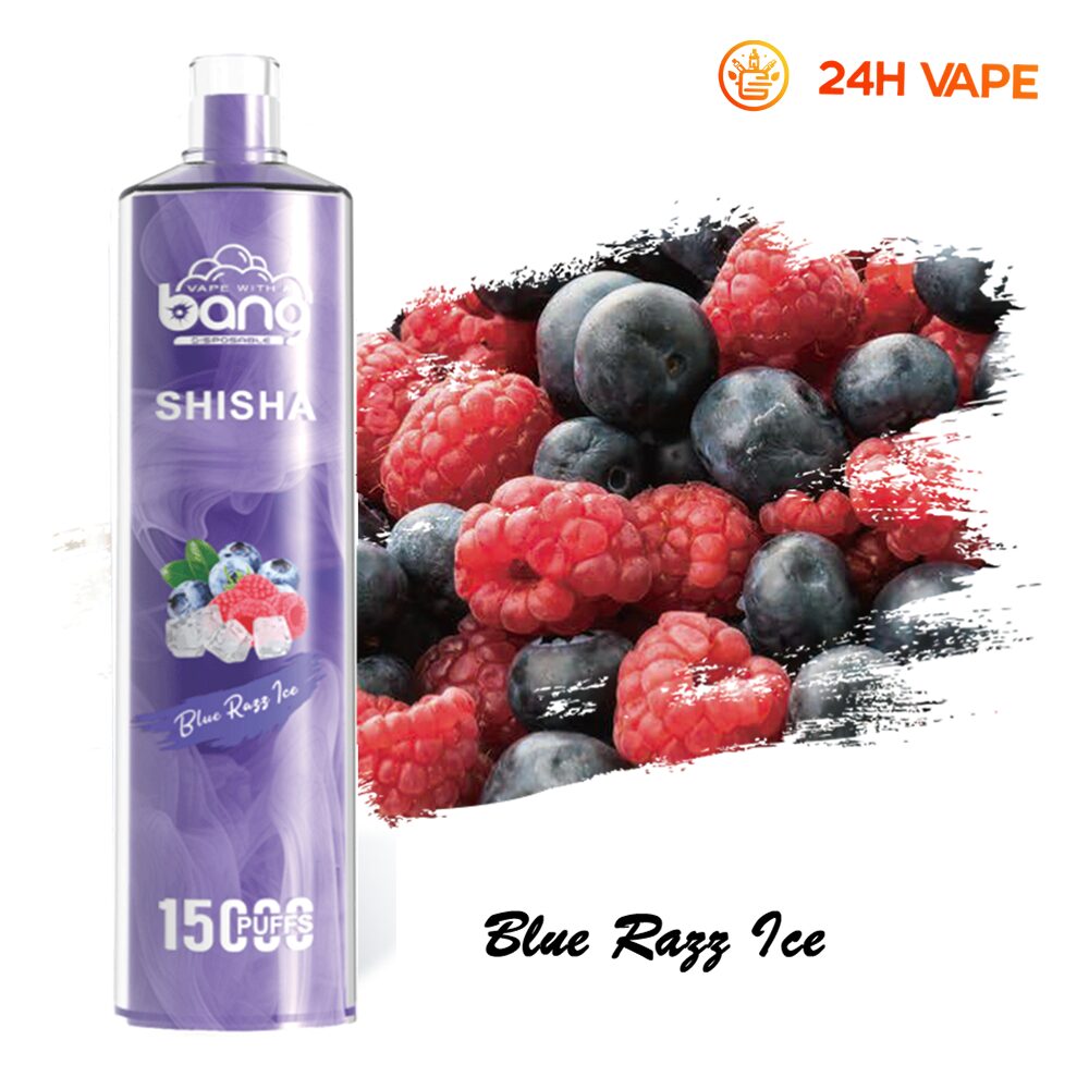 Bang SHISHA 15.000 boccate - Sigaretta elettronica usa e getta con aspirazione diretta ai polmoni - Nuova penna vaporizzatore al gusto Blue Razz Ice