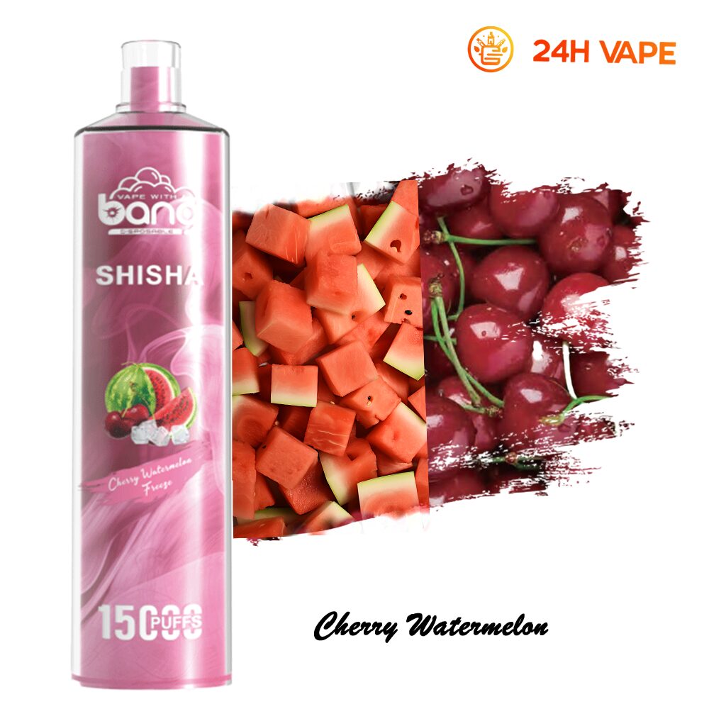 Bang SHISHA 15000 boccate - Sigaretta elettronica usa e getta con aspirazione diretta ai polmoni - Nuova penna vaporizzatore al gusto ciliegia e anguria