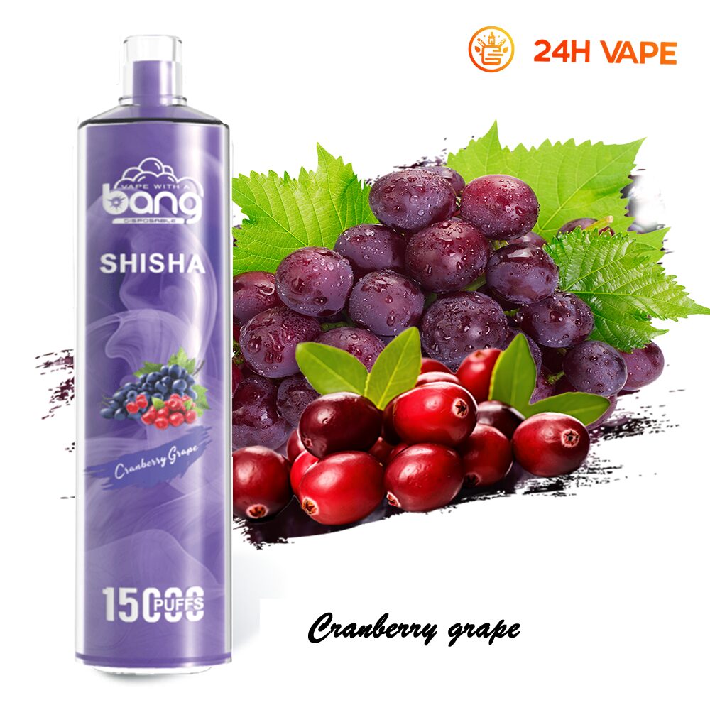 Bang SHISHA 15.000 boccate - Sigaretta elettronica usa e getta con aspirazione diretta ai polmoni - Nuova penna vaporizzatore al gusto mirtillo rosso e uva