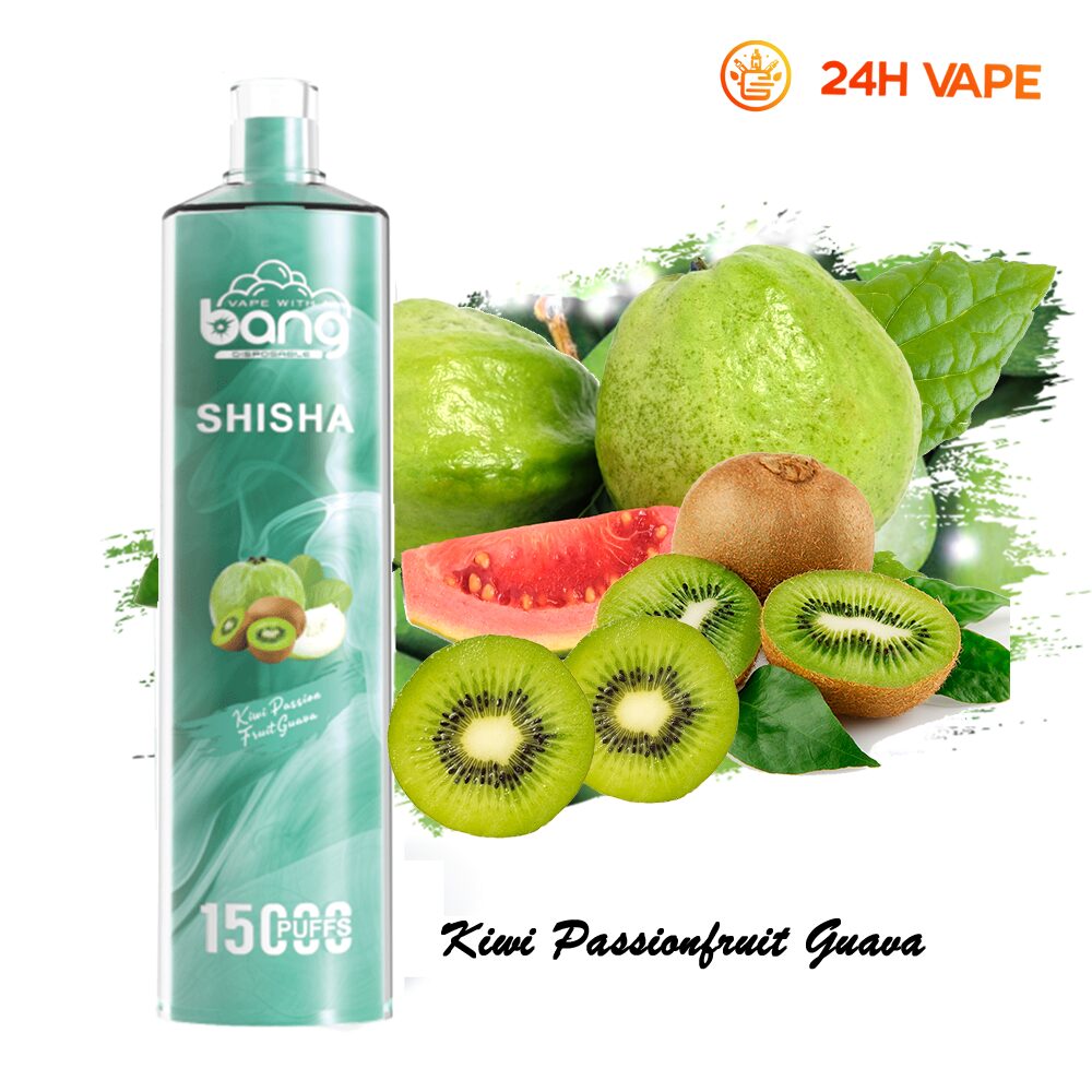 Bang SHISHA 15000 boccate - Sigaretta elettronica usa e getta con aspirazione diretta ai polmoni - Nuova penna vaporizzatore al gusto kiwi, frutto della passione e guava
