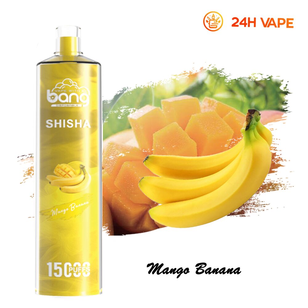 Bang SHISHA 15.000 boccate - Sigaretta elettronica usa e getta con aspirazione diretta ai polmoni - Nuova penna vaporizzatore al gusto mango e banana