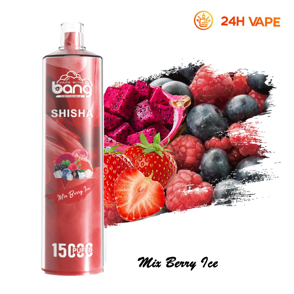 Bang SHISHA 15.000 boccate - Sigaretta elettronica usa e getta con aspirazione diretta ai polmoni - Nuova penna vaporizzatore al gusto Mix Berry Ice