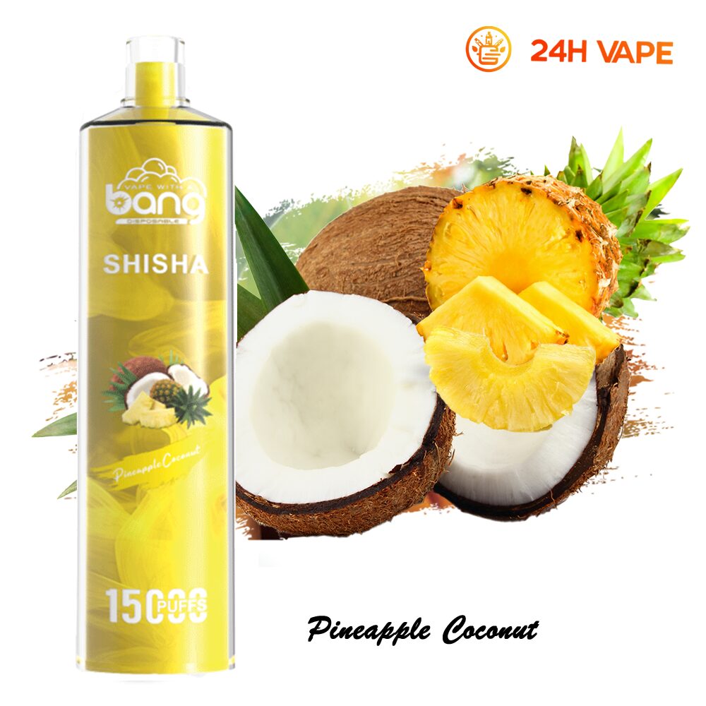 Bang SHISHA 15.000 boccate - Sigaretta elettronica usa e getta con aspirazione diretta ai polmoni - Nuova penna vaporizzatore al gusto ananas e cocco