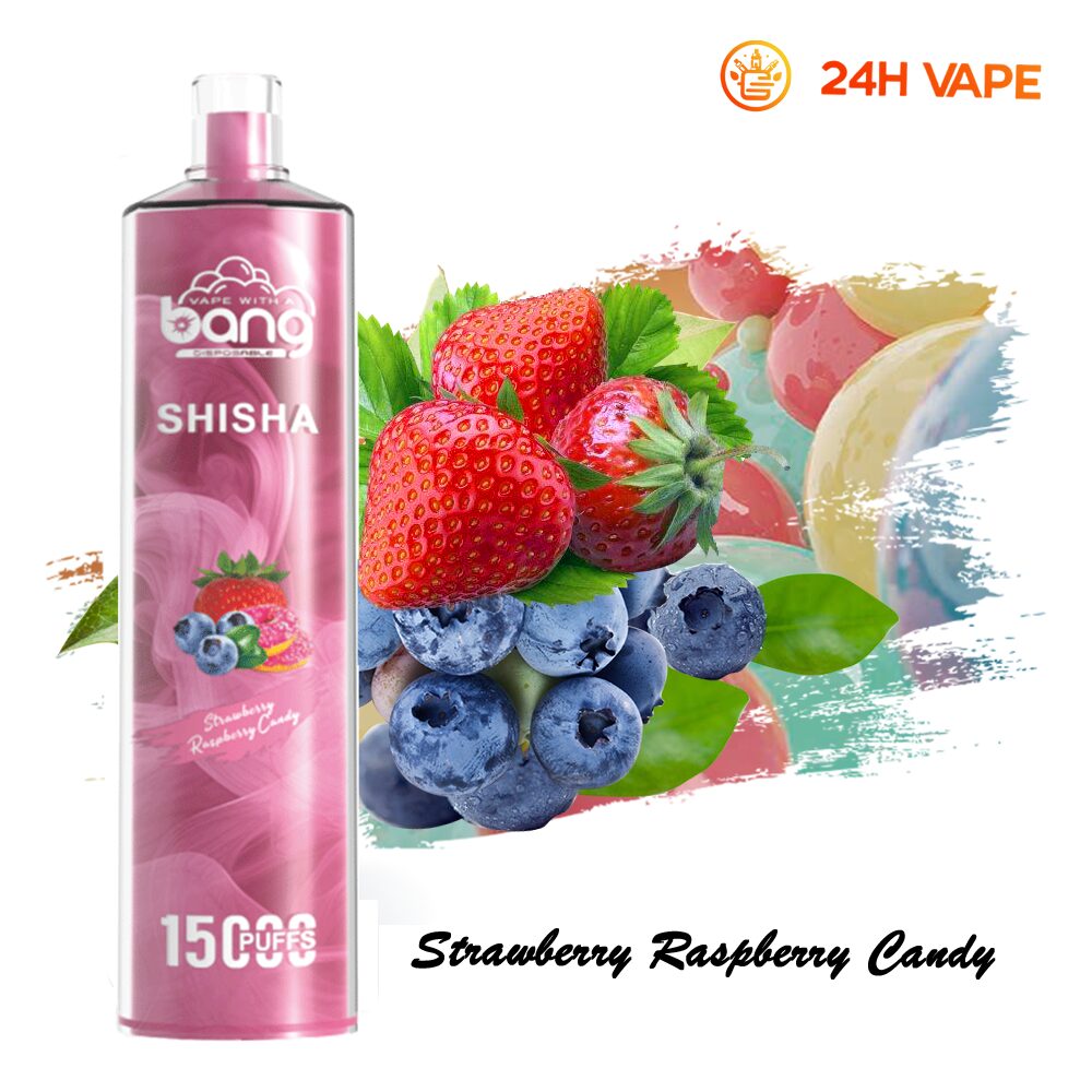 Bang SHISHA 15.000 boccate - Sigaretta elettronica usa e getta con aspirazione diretta ai polmoni - Nuova penna vaporizzatore al gusto fragola e lampone