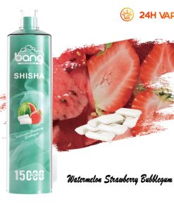 Bang SHISHA 15.000 boccate - Sigaretta elettronica usa e getta con aspirazione diretta ai polmoni - Nuova penna vaporizzatore al gusto anguria, fragola e gomma da masticare