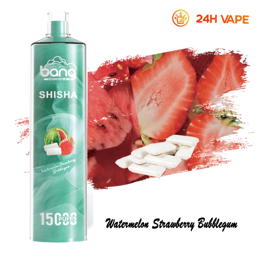 Bang SHISHA 15.000 boccate - Sigaretta elettronica usa e getta con aspirazione diretta ai polmoni - Nuova penna vaporizzatore al gusto anguria, fragola e gomma da masticare