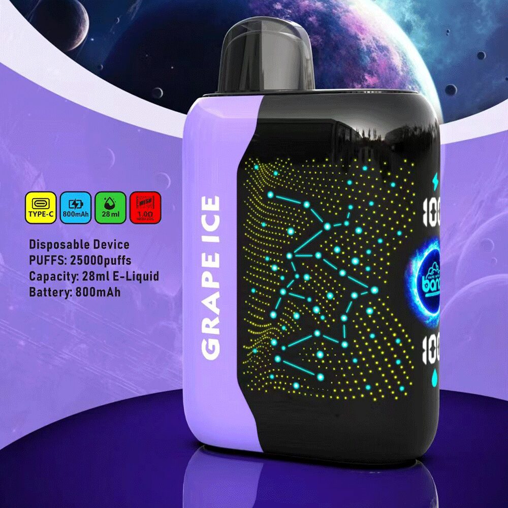 Bang Starry 25000 (25.000 boccate): la sigaretta elettronica usa e getta più alla moda con display LED, al gusto Grape Ice