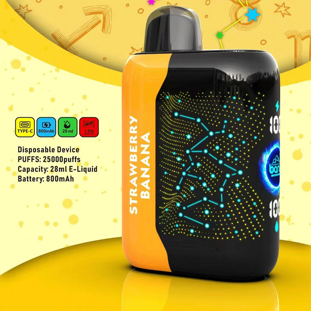 Bang Starry 25000 (25.000 boccate): la sigaretta elettronica usa e getta più alla moda con display LED, al gusto fragola e banana