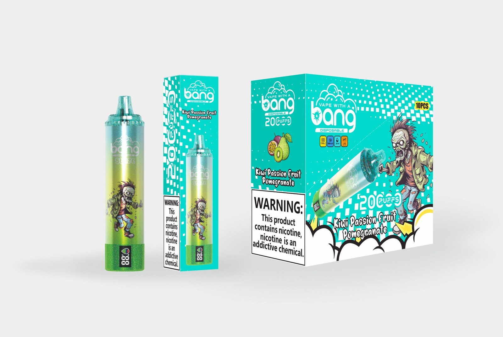 Bang Tornado 20000 20K Puffs LED Display Edition Disposable in Kiwi Passion Fruit Guava flavor