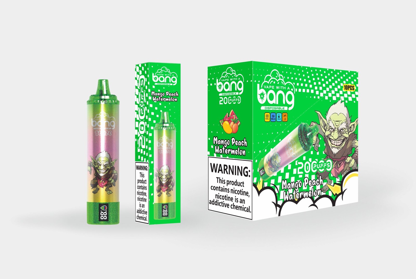 Bang Tornado 20000 20K Puffs LED Display Edition Disposable in Mango Peach Watermelon flavor