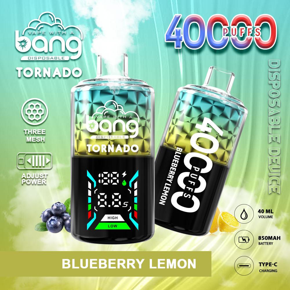 Bang Tornado 40000 40K Puffs Large Smoke LED Display Disposable Vape in Blueberry Lemon flavor