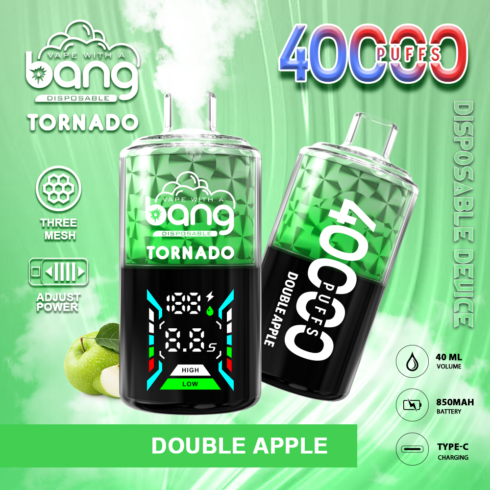 Bang Tornado 40000 40K Puffs Large Smoke LED Display Disposable Vape in Double Apple flavor