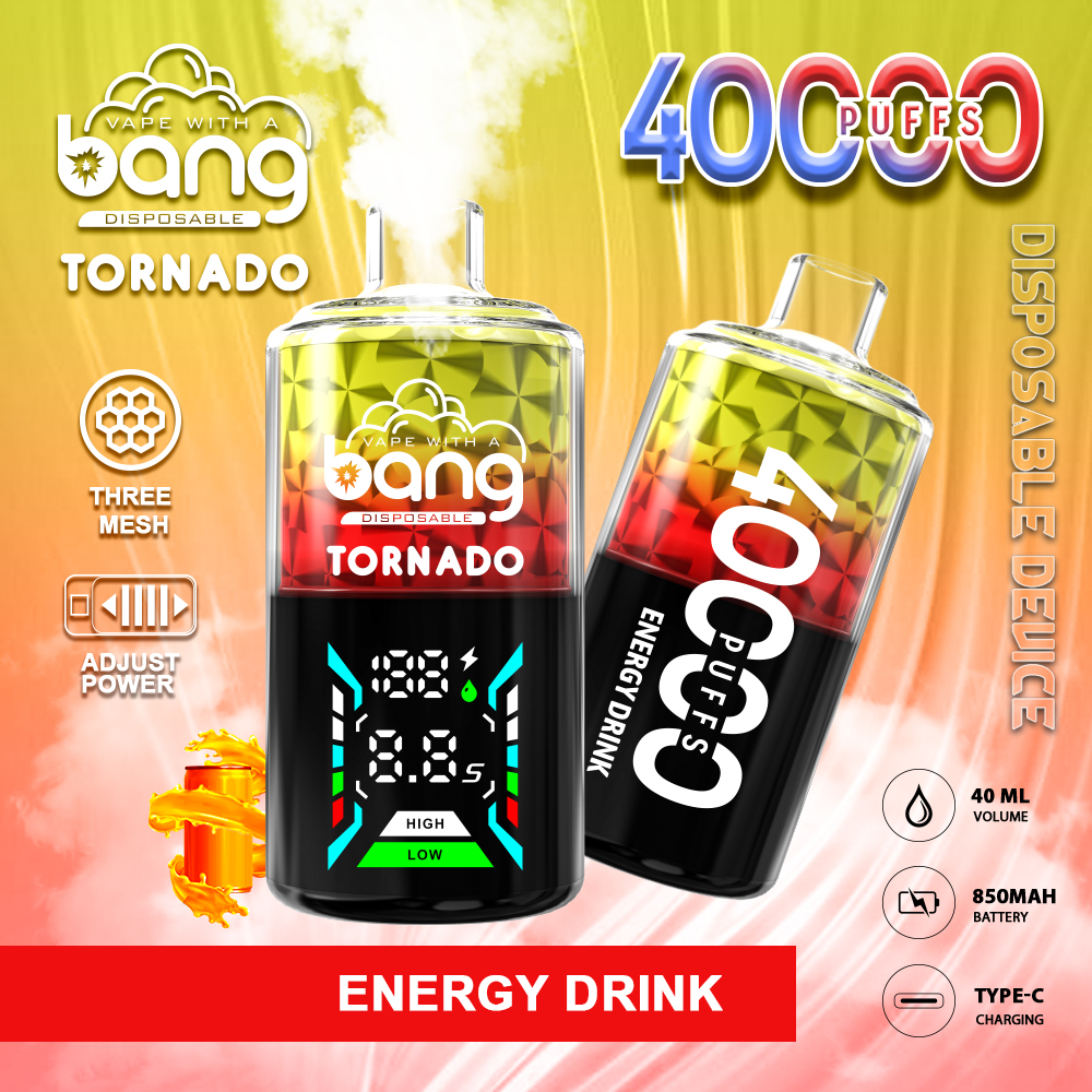 Bang Tornado 40000 40K Puffs Large Smoke LED Display Disposable Vape in Energy Drink flavor
