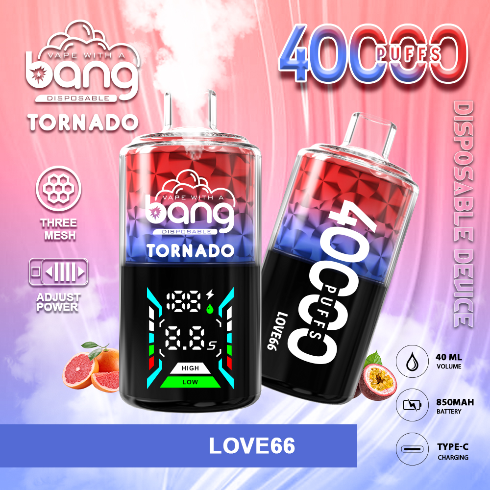 Bang Tornado 40000 40K Puffs Large Smoke LED Display Disposable Vape in Love 66 flavor