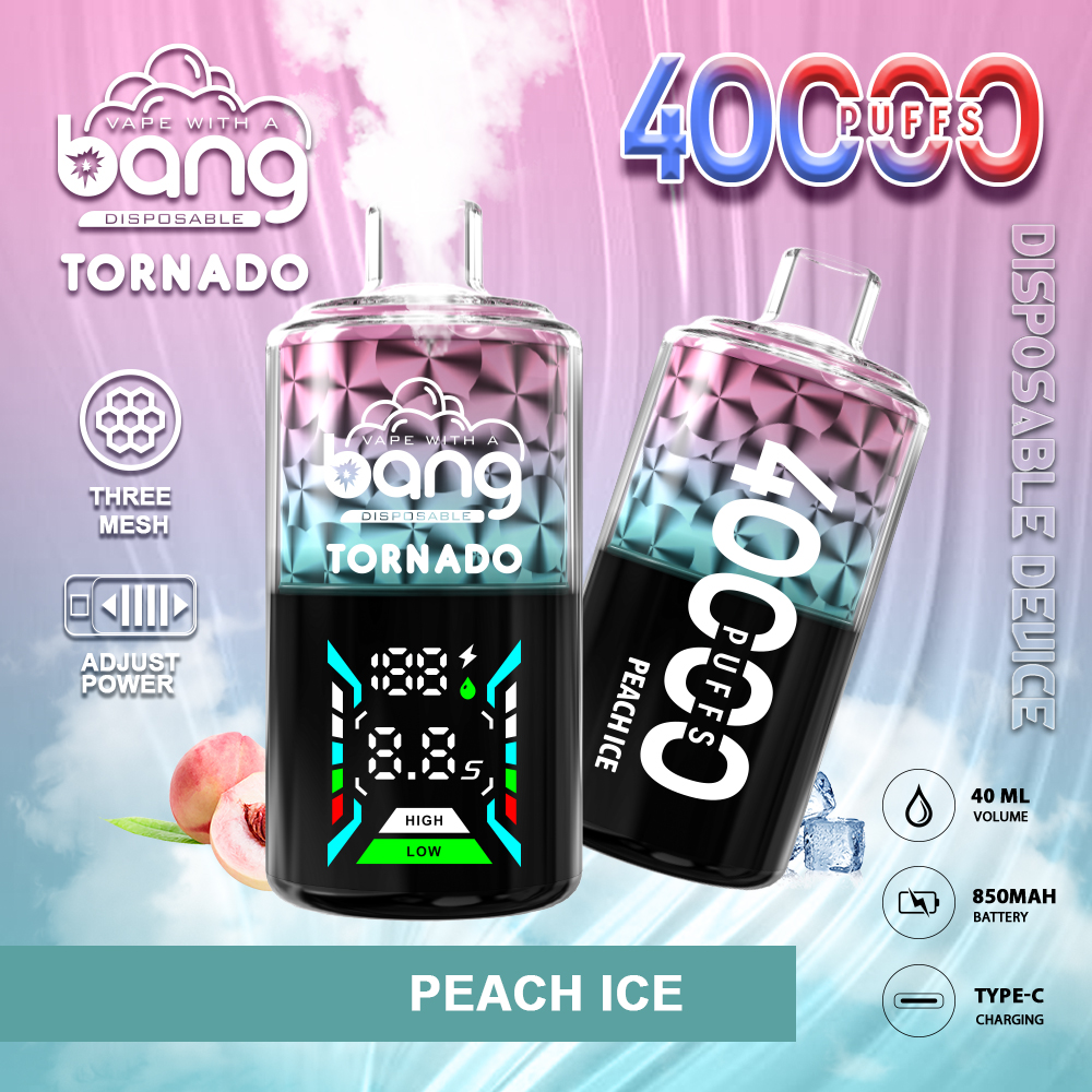 Bang Tornado 40000 40K Puffs Large Smoke LED Display Disposable Vape in Peach Ice flavor