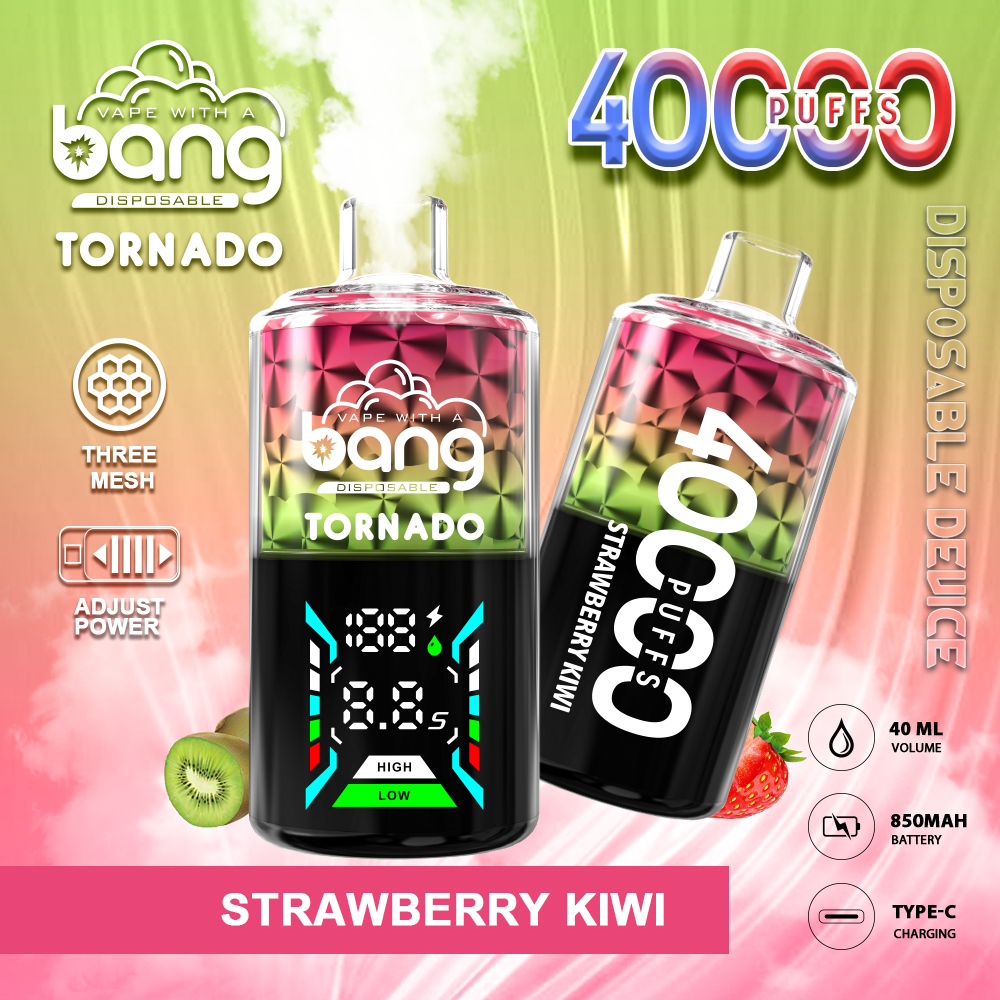 Bang Tornado 40000 40K Puffs Large Smoke LED Display Disposable Vape in Strawberry Kiwi flavor