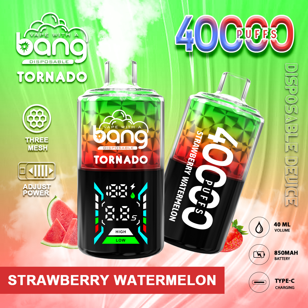Bang Tornado 40000 40K Puffs Large Smoke LED Display Disposable Vape in Strawberry Watermelon flavor