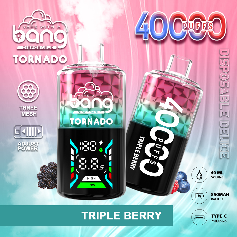 Bang Tornado 40000 40K Puffs Large Smoke LED Display Disposable Vape in Triple Berry flavor