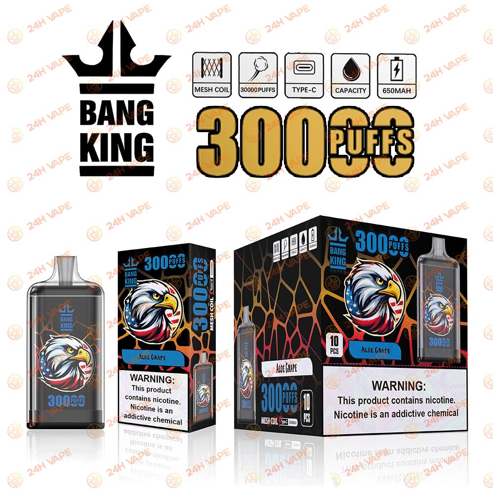 Bang King Crystal 30000 30K Puffs 2% 3% 5% Nicotine Hottest Disposable Vape in Aloe Grape flavor