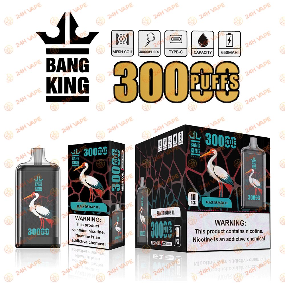 Bang King Crystal 30000 30K Puffs 2% 3% 5% Nicotine Hottest Disposable Vape in Black Dragon Ice flavor