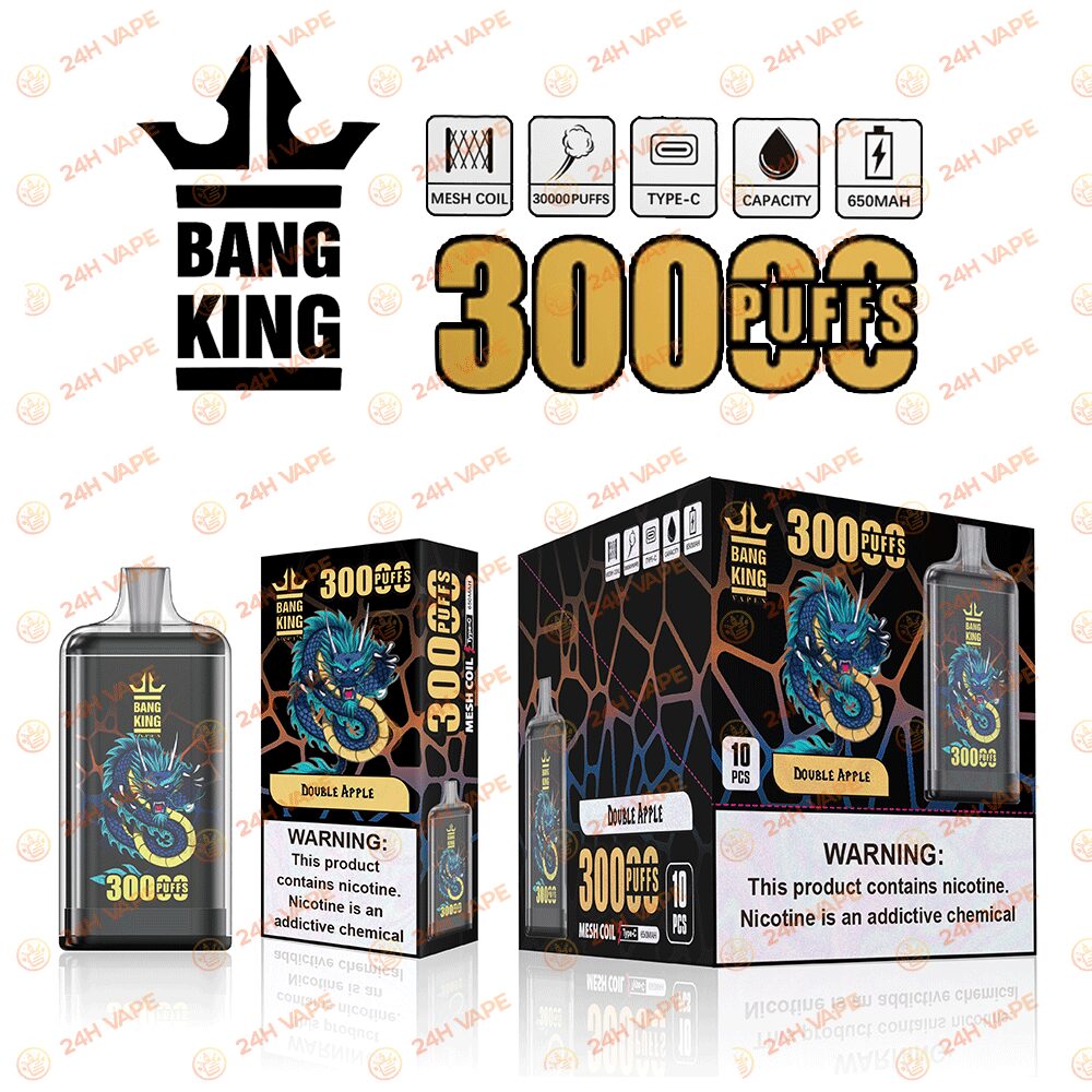 Bang King Crystal 30000 30K Puffs 2% 3% 5% Nicotine Hottest Disposable Vape in Double Apple flavor